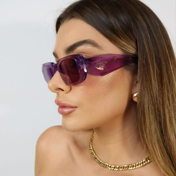 Prada PR17WS 13R07Q BRAND NEW Sunglasses Amethyst Violet Mirror Rectangle Unisex - Picture 5 of 13